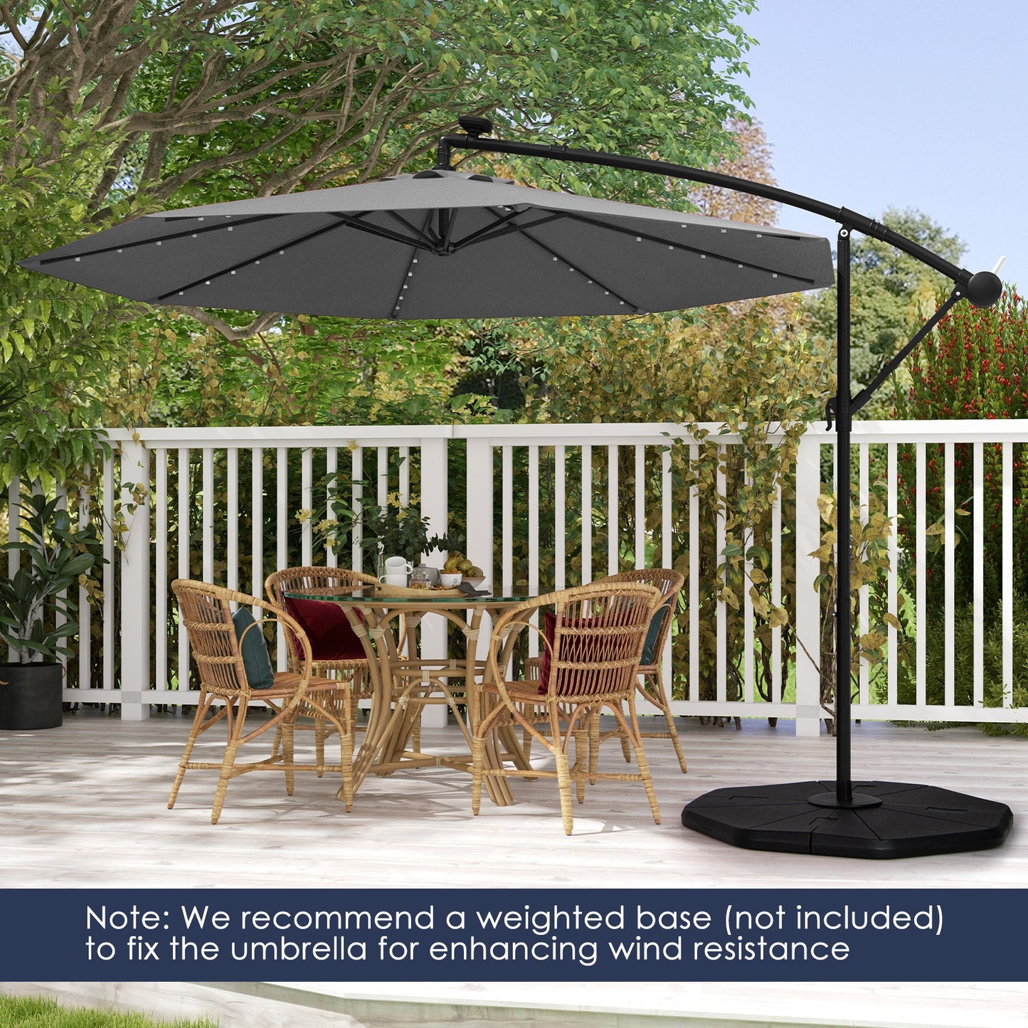 10 Feet Solar Offset Hanging Umbrella with 40 Lamp Beads and Solar Panel-Gray Kids Crystal