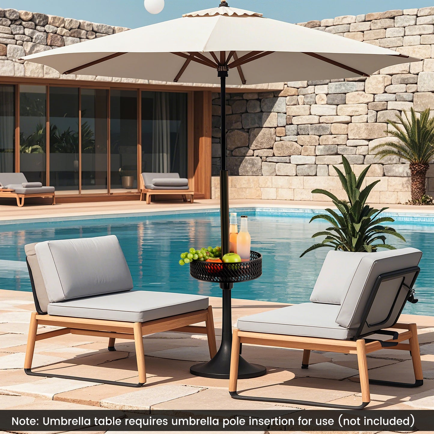 Patio Umbrella Table Tray Adjustable with Storage and Umbrella Poles-Black Kids Crystal