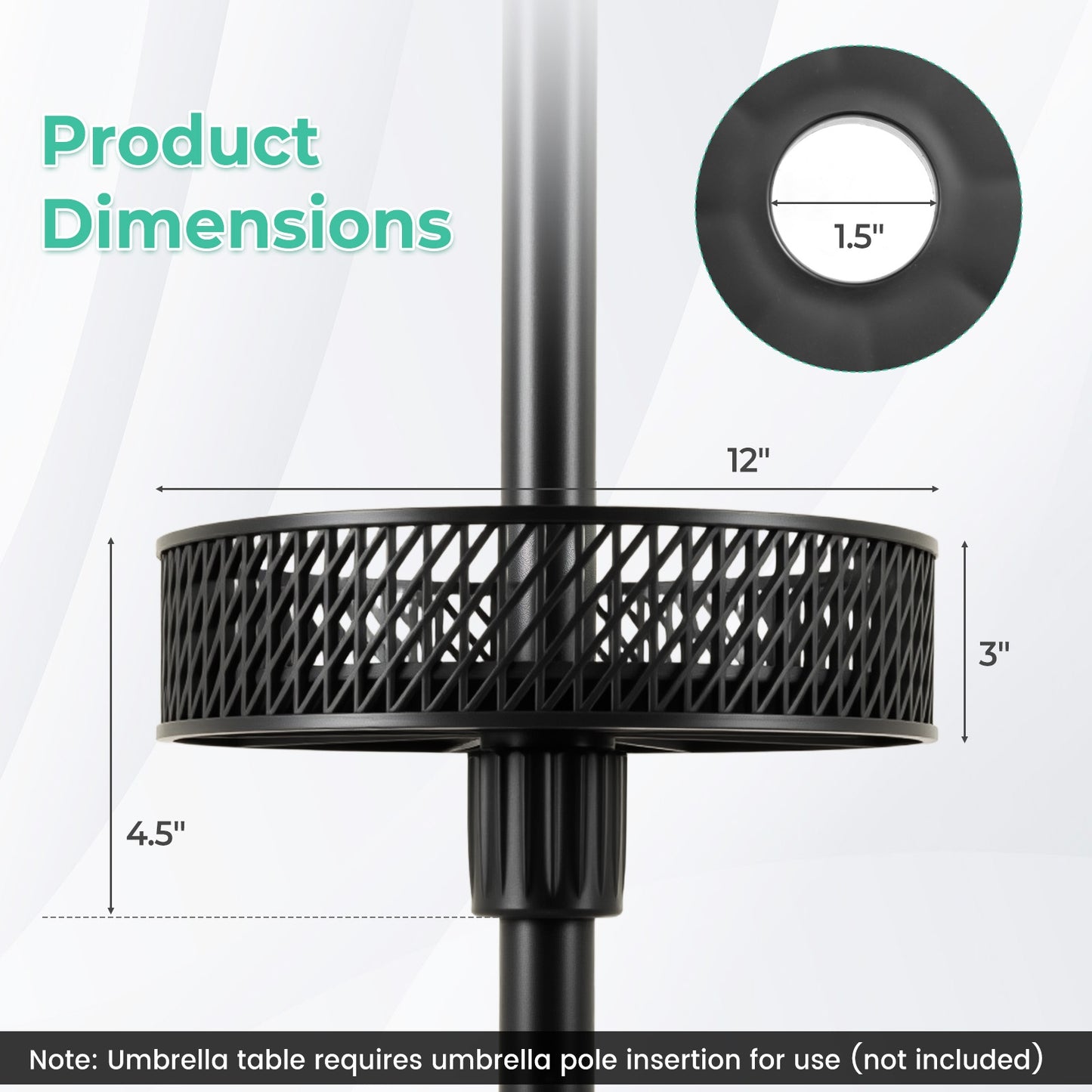 Patio Umbrella Table Tray Adjustable with Storage and Umbrella Poles-Black Kids Crystal