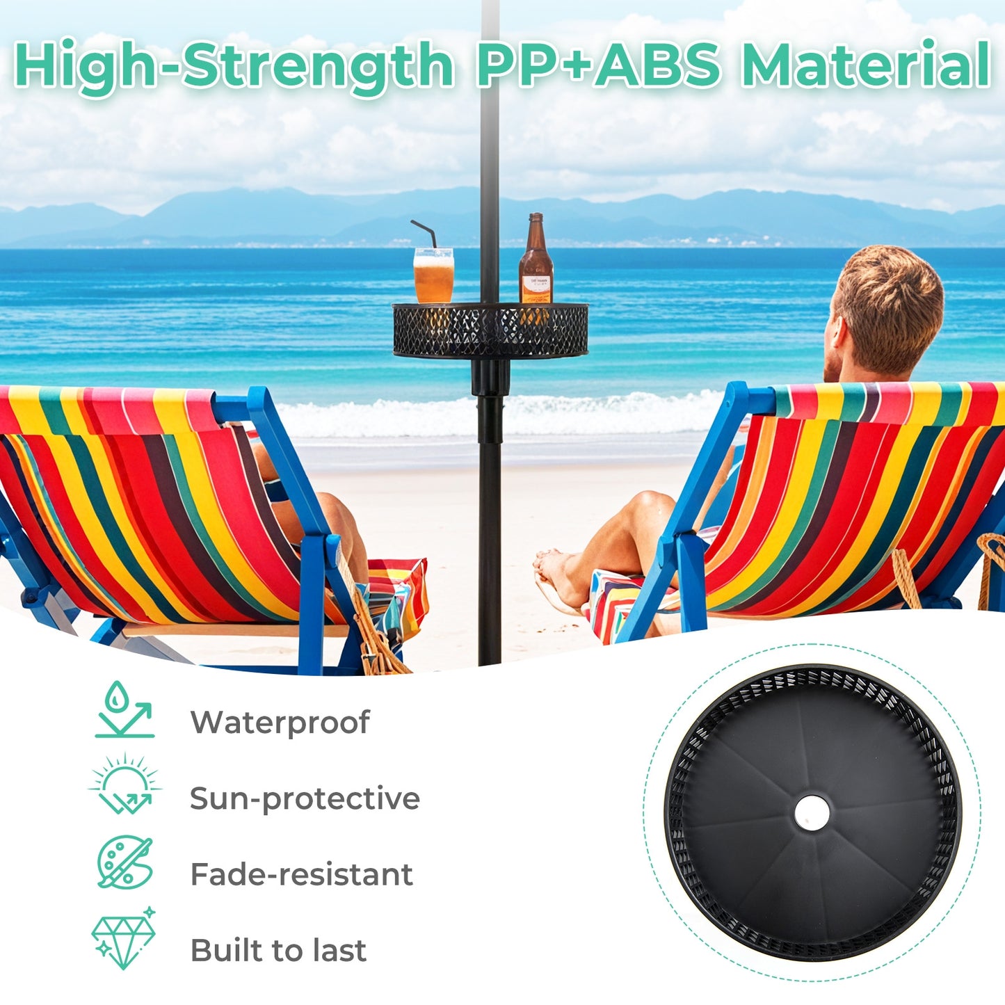 Patio Umbrella Table Tray Adjustable with Storage and Umbrella Poles-Black Kids Crystal