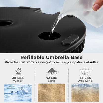 Water and Sand Filled Outdoor Umbrella Stand with Shell Texture and 3 Coupler Sizes-Black