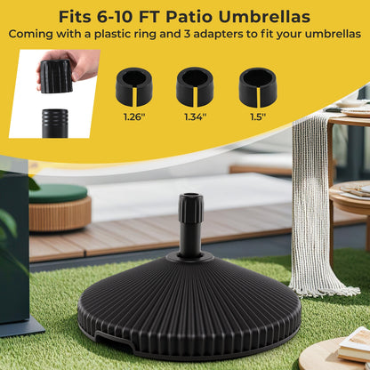 Water and Sand Filled Outdoor Umbrella Stand with Shell Texture and 3 Coupler Sizes-Black