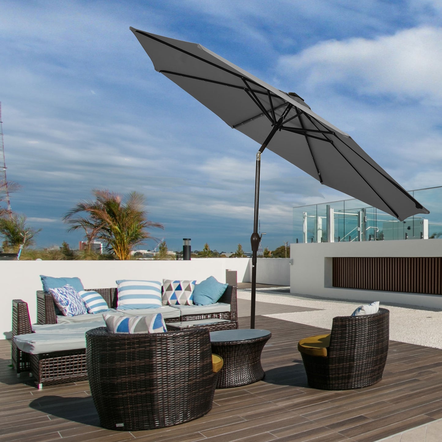 10 Feet Outdoor Patio Umbrella with Bright Solar LED Lights-Gray Kids Crystal