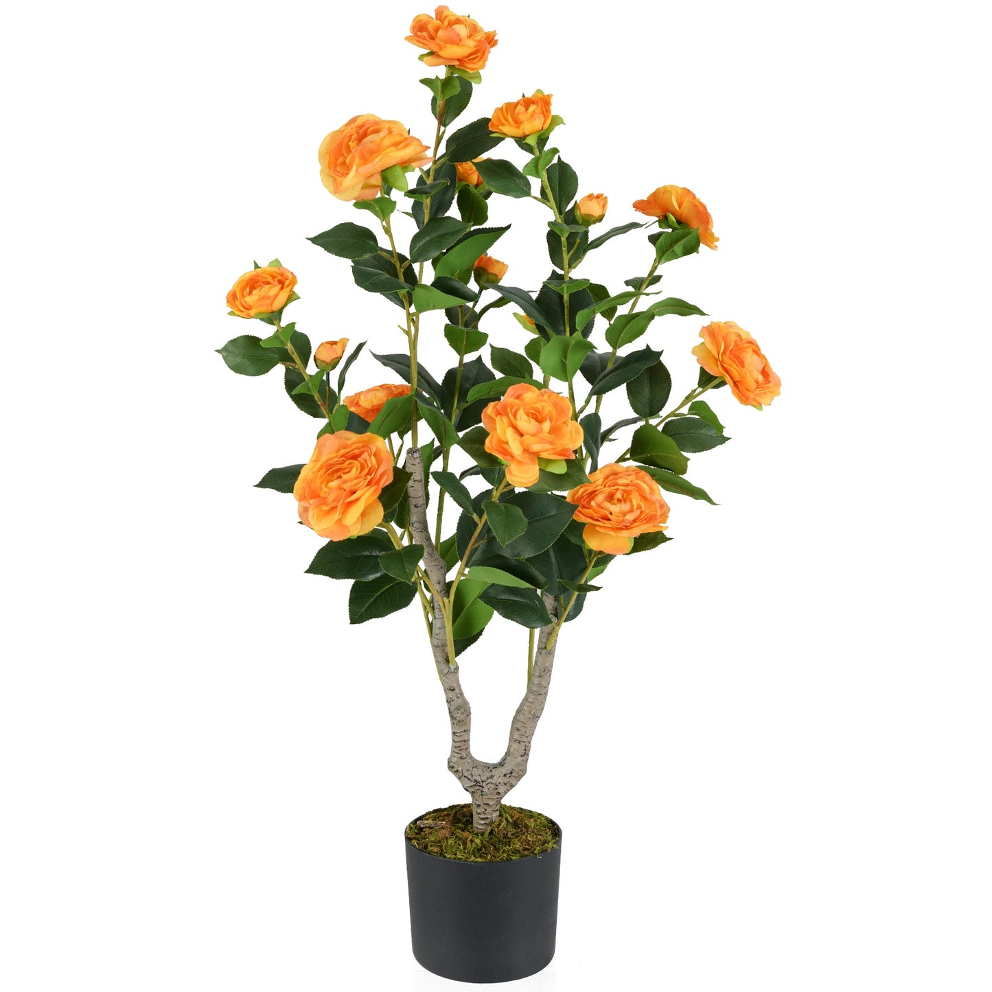 36 Inch Artificial Camellia Tree with Blooming Flower 1 Pack-Orange Kids Crystal