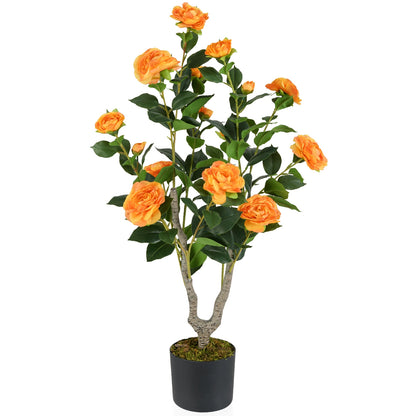36 Inch Artificial Camellia Tree with Blooming Flower 1 Pack-Orange
