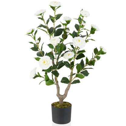 36 Inch Artificial Camellia Tree with Blooming Flower 1 Pack-White