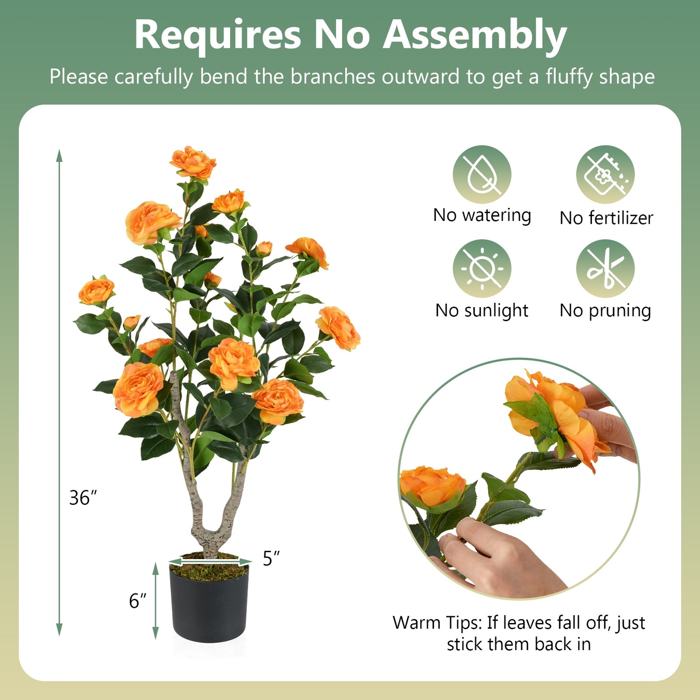 36 Inch Artificial Camellia Tree with Blooming Flower 1 Pack-Orange Kids Crystal