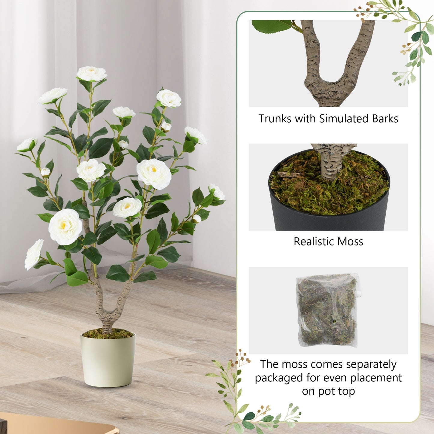 36 Inch Artificial Camellia Tree with Blooming Flower 1 Pack-White Kids Crystal
