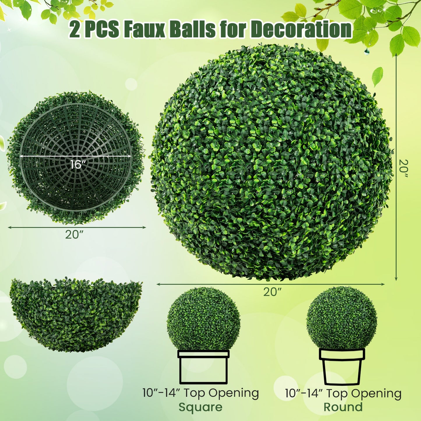 2 Pieces 16&quot;/20&quot; Artificial Plant Boxwood Topiary Ball for Patio Garden Front Door Balcony Backyard-M Kids Crystal