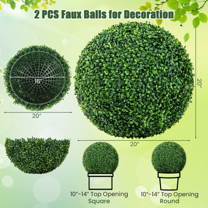2 Pieces 16&quot;/20&quot; Artificial Plant Boxwood Topiary Ball for Patio Garden Front Door Balcony Backyard-M