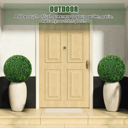 2 Pieces 16&quot;/20&quot; Artificial Plant Boxwood Topiary Ball for Patio Garden Front Door Balcony Backyard-M