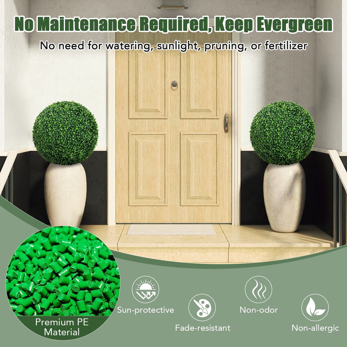 2 Pieces 16&quot;/20&quot; Artificial Plant Boxwood Topiary Ball for Patio Garden Front Door Balcony Backyard-M Kids Crystal