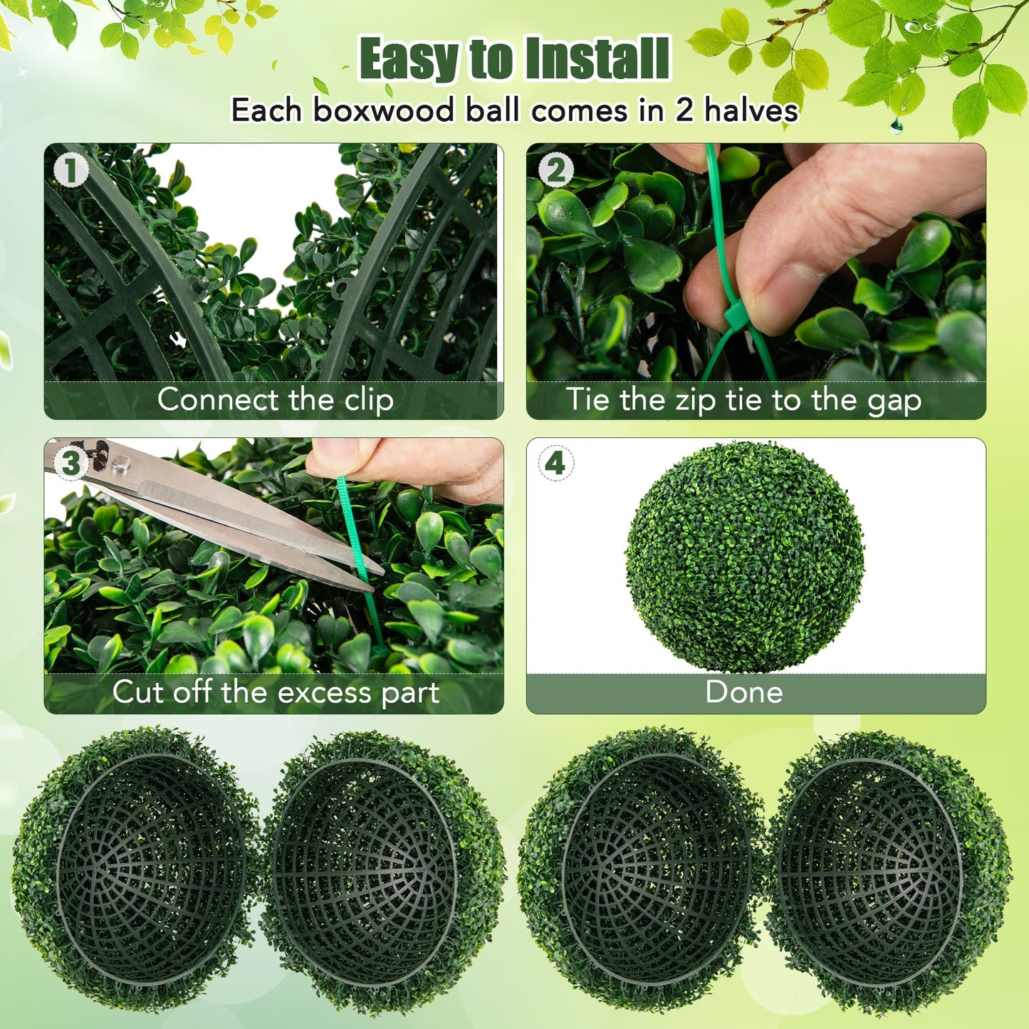 2 Pieces 16&quot;/20&quot; Artificial Plant Boxwood Topiary Ball for Patio Garden Front Door Balcony Backyard-M Kids Crystal