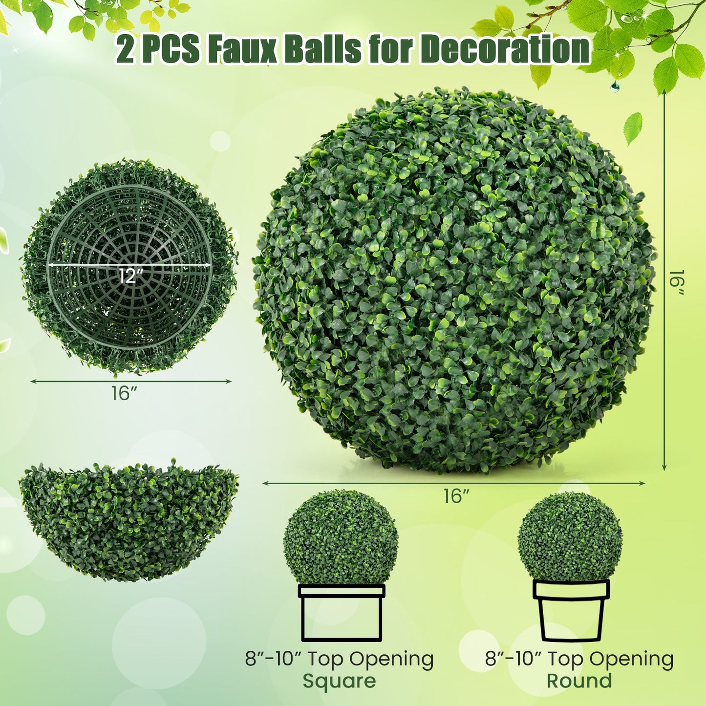 2 Pieces 16/20 Inches Artificial Plant Boxwood Topiary Ball for Patio Garden Front Door Balcony Backyard-S Kids Crystal