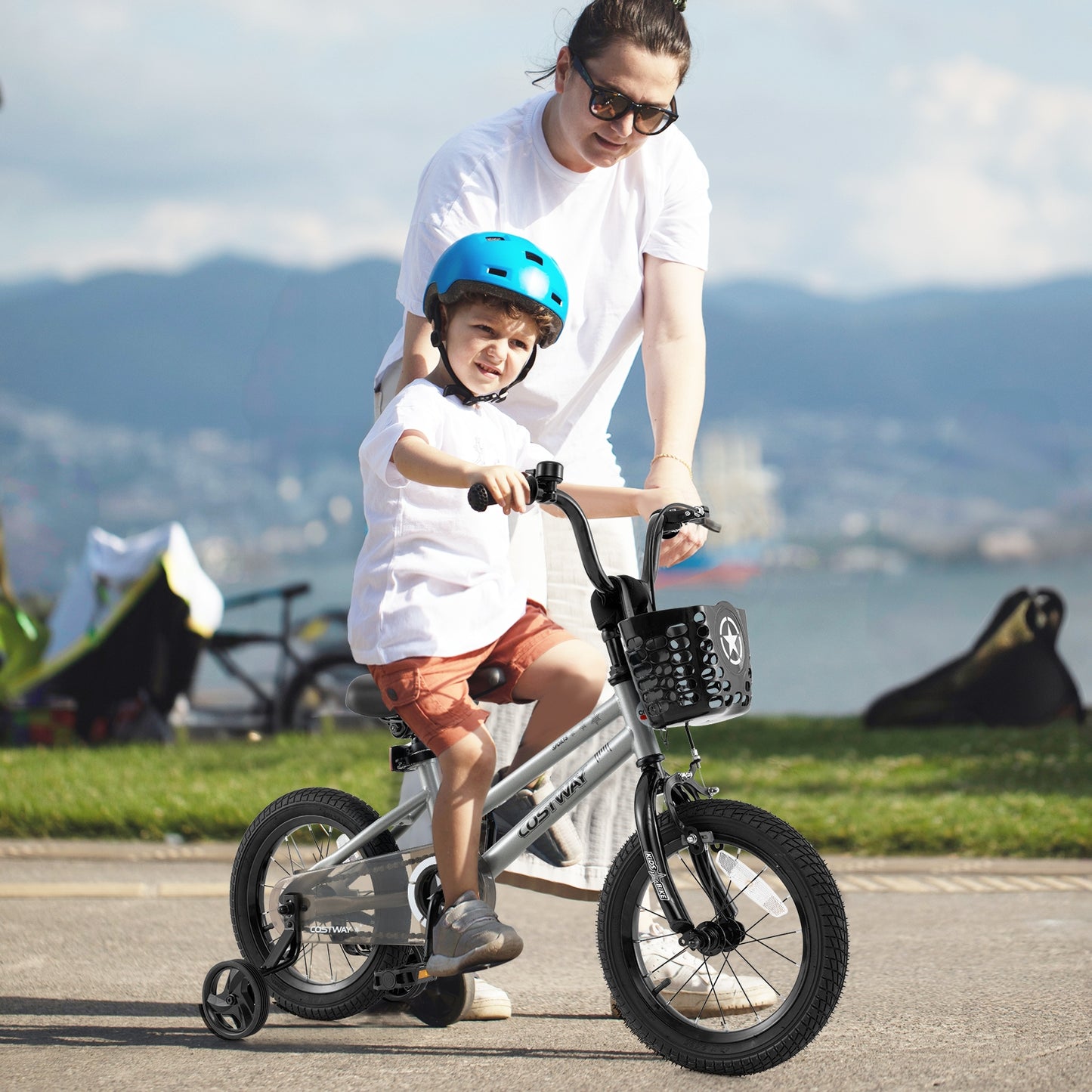 14 Inch Kids Bike Adjustable with Transparent Chain Cover for 4-5 Years Old Kids Crystal