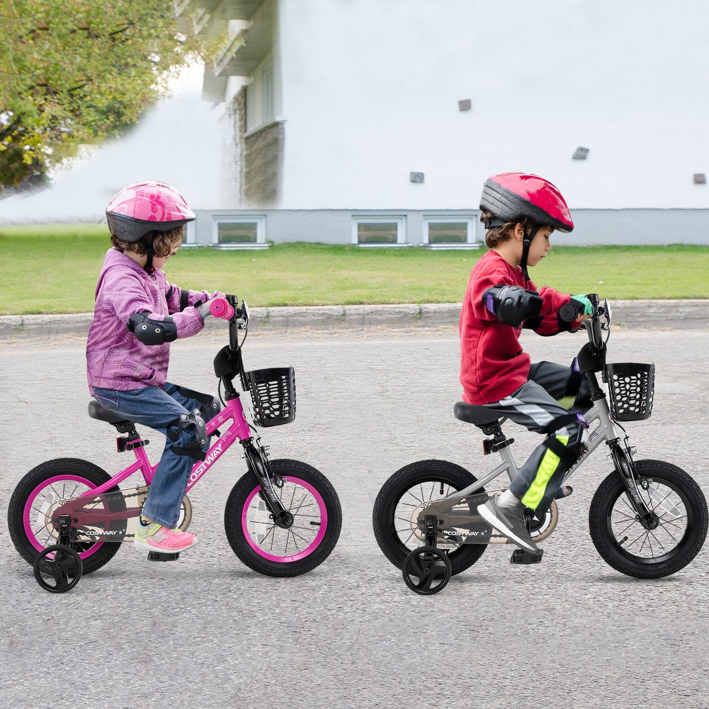 14 Inch Kids Bike Adjustable with Transparent Chain Cover for 4-5 Years Old Kids Crystal