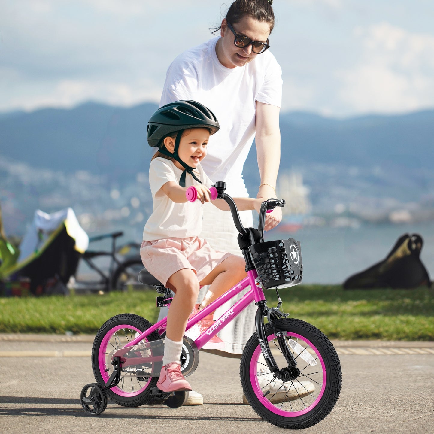 14 Inch Kids Bike Adjustable Bicycle with Front Basket for Children Aged 4-5 Years Old Kids Crystal