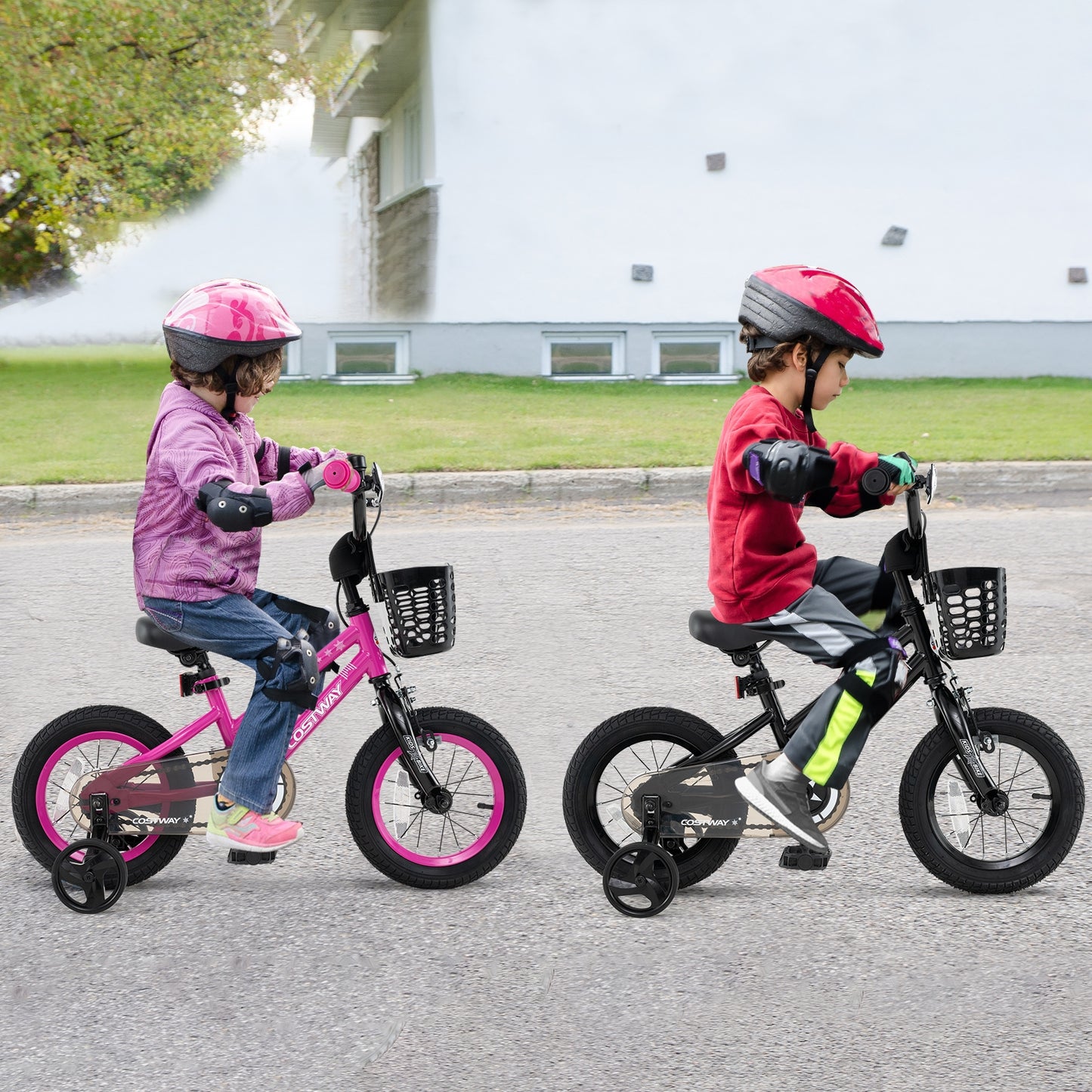 14 Inch Kids Bike Adjustable Bicycle with Front Basket for Children Aged 4-5 Years Old Kids Crystal