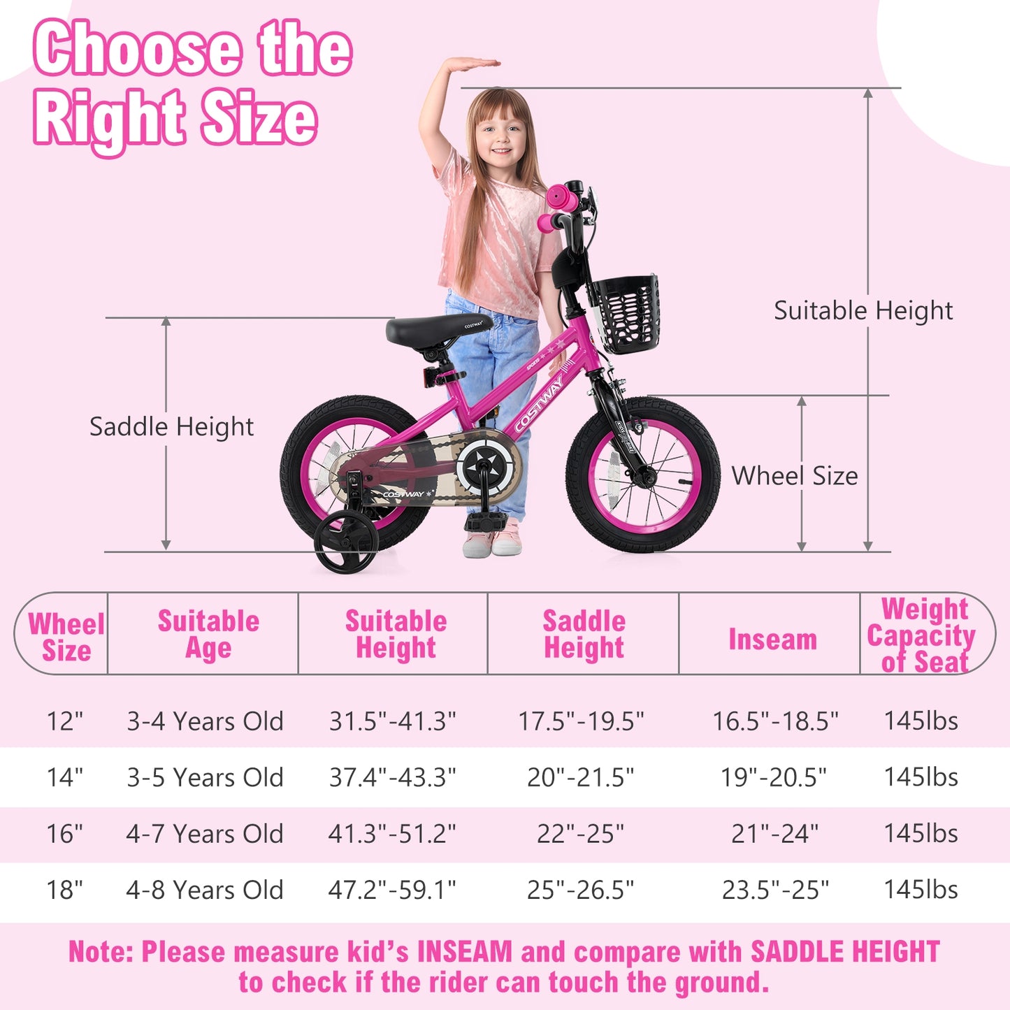 14 Inch Kids Bike Adjustable Bicycle with Front Basket for Children Aged 4-5 Years Old Kids Crystal