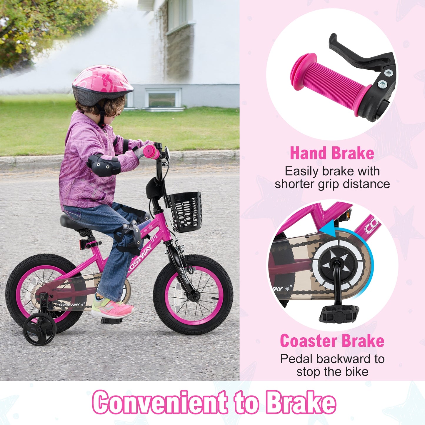 14 Inch Kids Bike Adjustable Bicycle with Front Basket for Children Aged 4-5 Years Old Kids Crystal