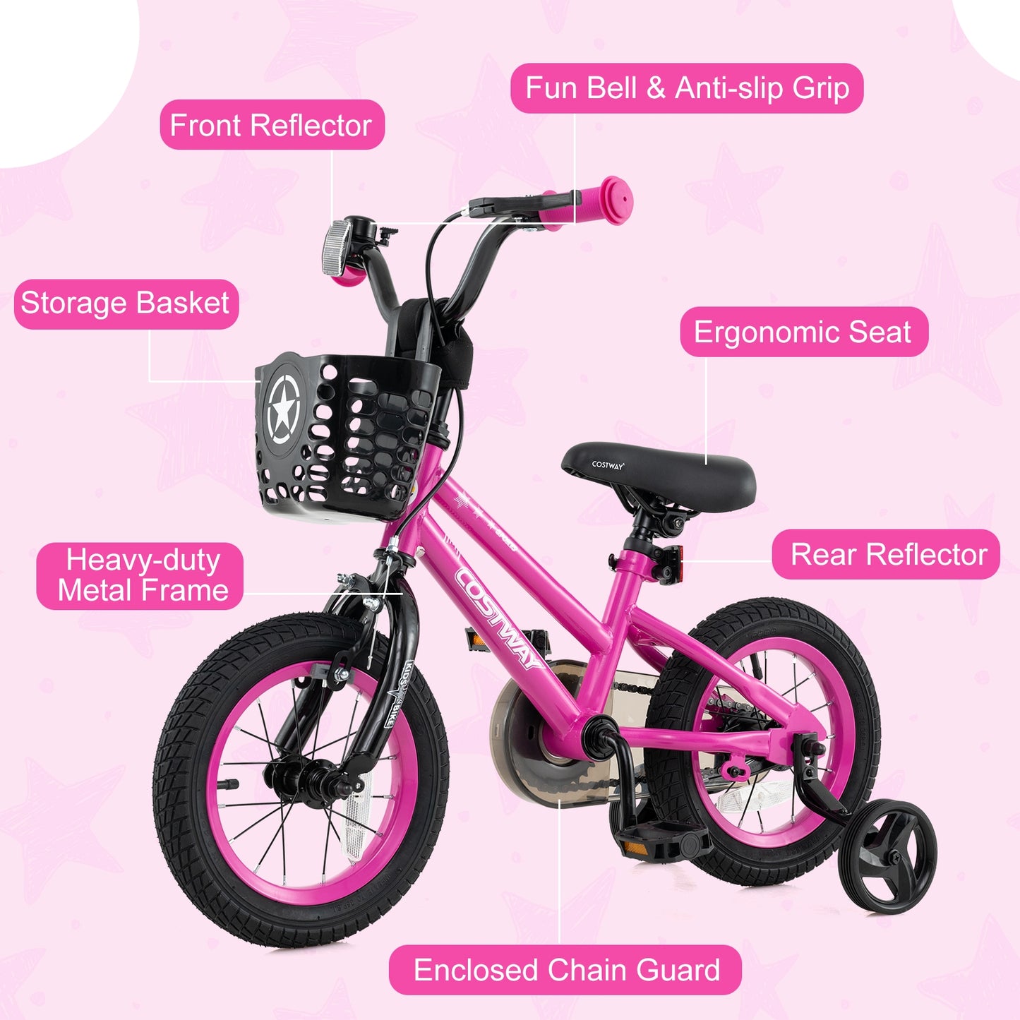 14 Inch Kids Bike Adjustable Bicycle with Front Basket for Children Aged 4-5 Years Old Kids Crystal