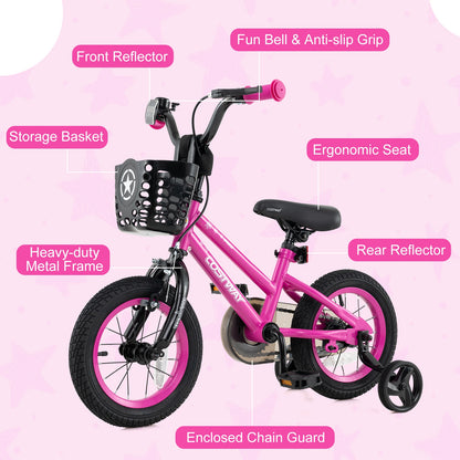 14 Inch Kids Bike Adjustable Bicycle with Front Basket for Children Aged 4-5 Years Old