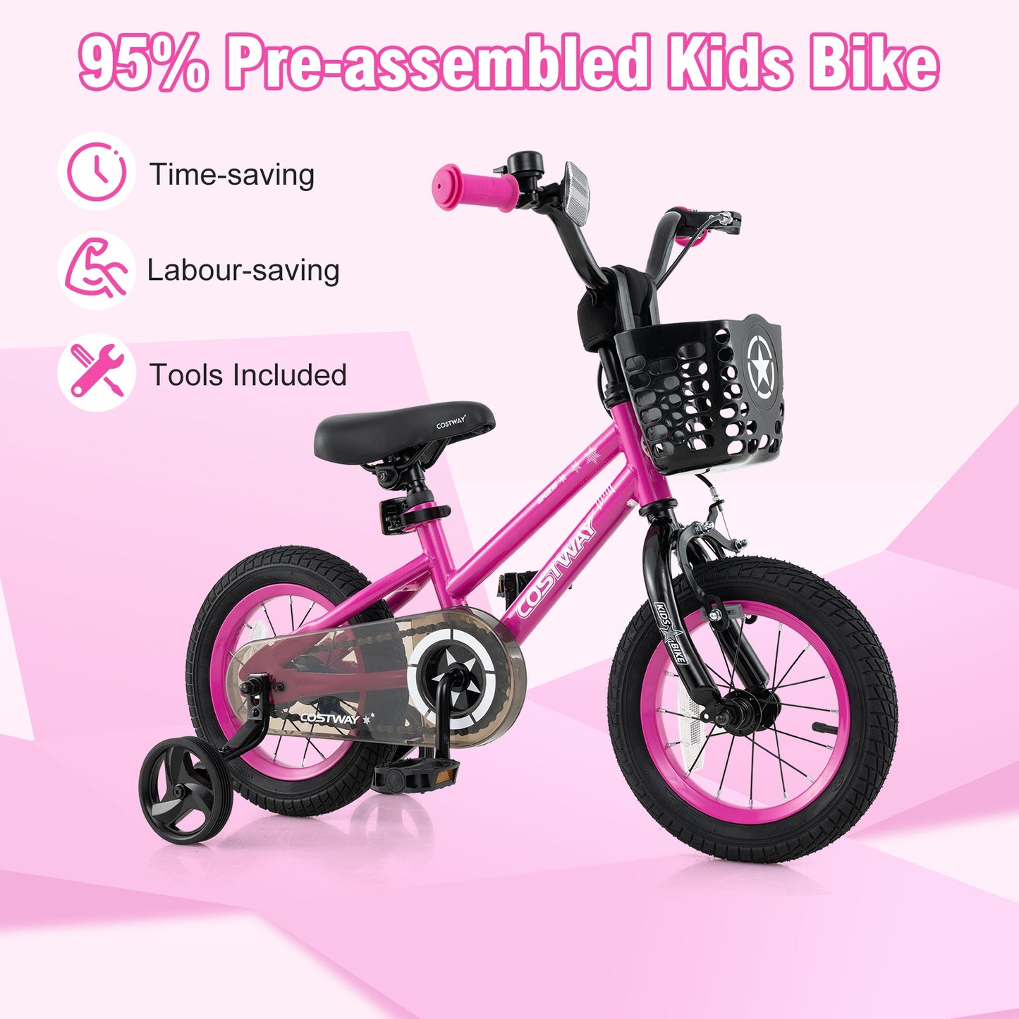 14 Inch Kids Bike Adjustable Bicycle with Front Basket for Children Aged 4-5 Years Old Kids Crystal