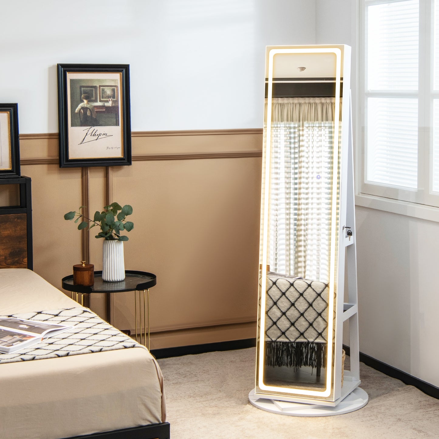Standing Jewelry Cabinet with Adjustable LED Lights-White Kids Crystal