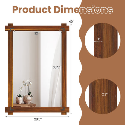 Wood Framed Mirror with Acacia Wood Frame and Vintage Rivet Design Brown-L