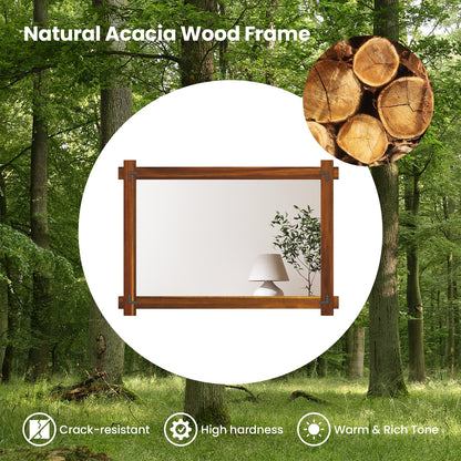 Wood Framed Mirror with Acacia Wood Frame and Vintage Rivet Design Brown-L