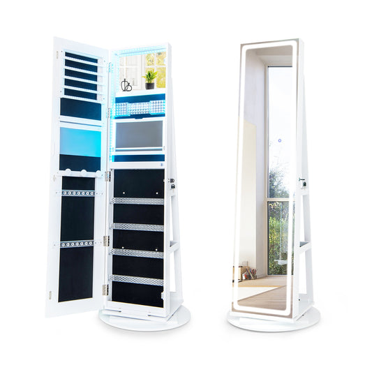 Standing Jewelry Cabinet with Adjustable LED Lights-White Kids Crystal