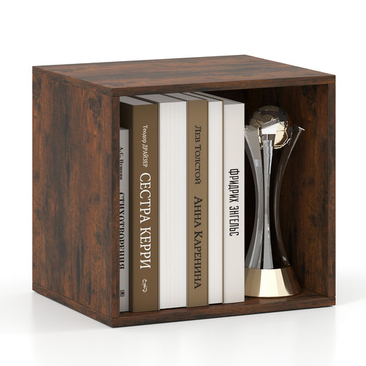 Cube Storage Organizer Stackable Open Book Shelf Wooden Display Shelving Unit-Rustic Brown Kids Crystal
