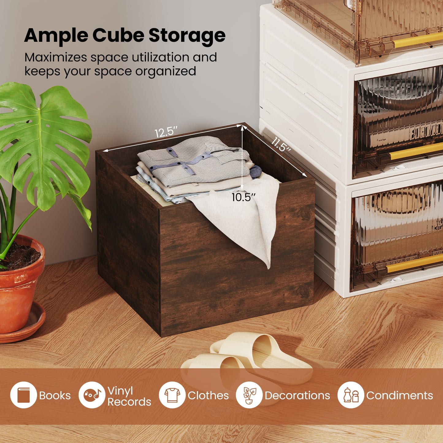 Cube Storage Organizer Stackable Open Book Shelf Wooden Display Shelving Unit-Rustic Brown Kids Crystal