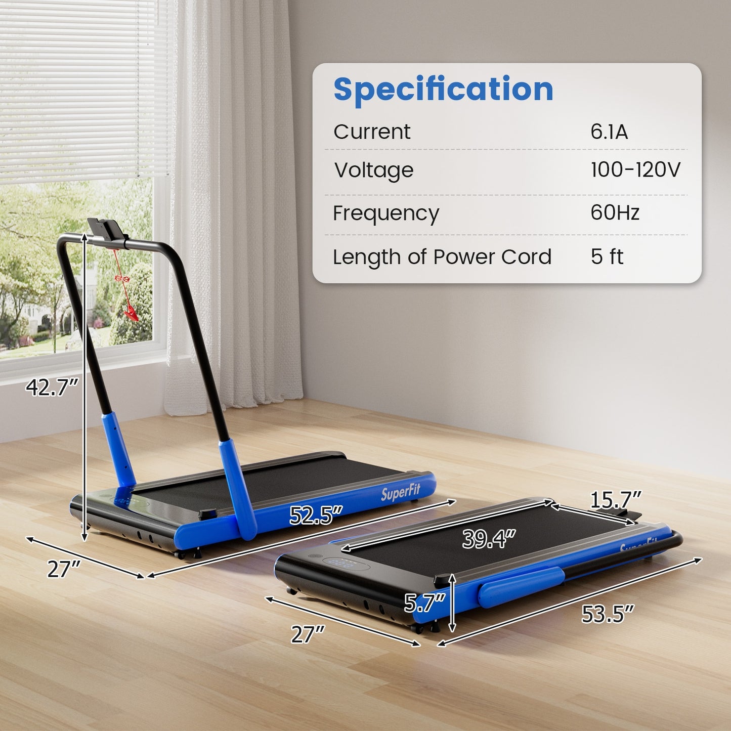 3-in-1 3HP Folding Treadmill with Smart Apps Remote Control and Speakers-Navy Kids Crystal