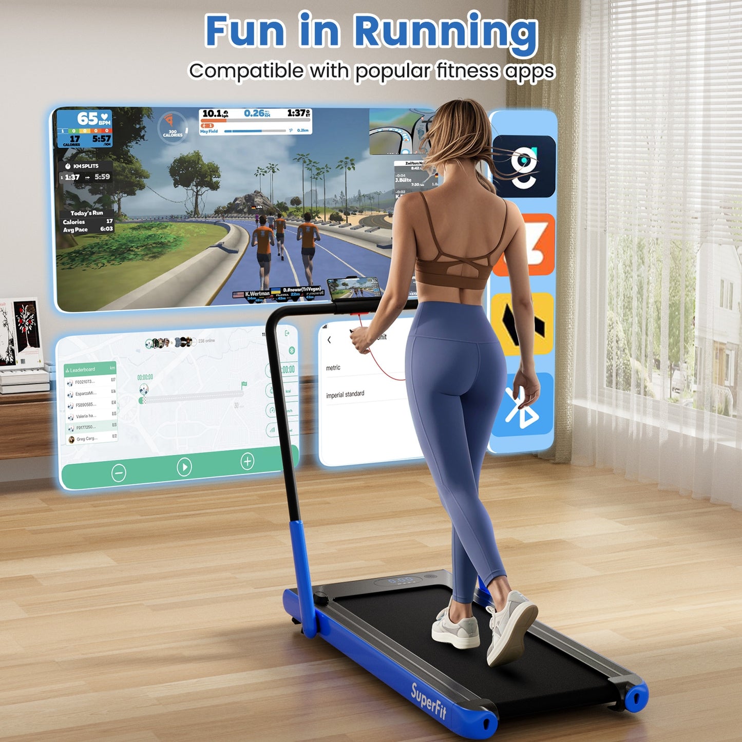 3-in-1 3HP Folding Treadmill with Smart Apps Remote Control and Speakers-Navy Kids Crystal