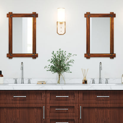 Wood Framed Mirror with Acacia Wood Frame and Vintage Rivet Design Brown-S