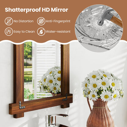 Wood Framed Mirror with Acacia Wood Frame and Vintage Rivet Design Brown-S
