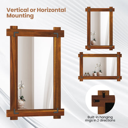 Wood Framed Mirror with Acacia Wood Frame and Vintage Rivet Design Brown-S