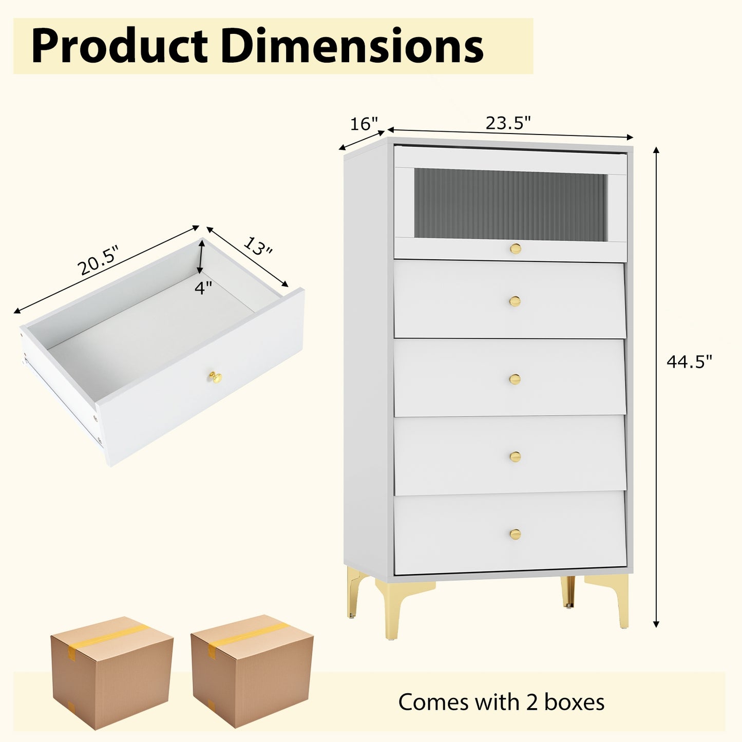 4 Drawer Modern Storage Cabinet with Flip Up Fluted Glass Door-Gray and White Kids Crystal