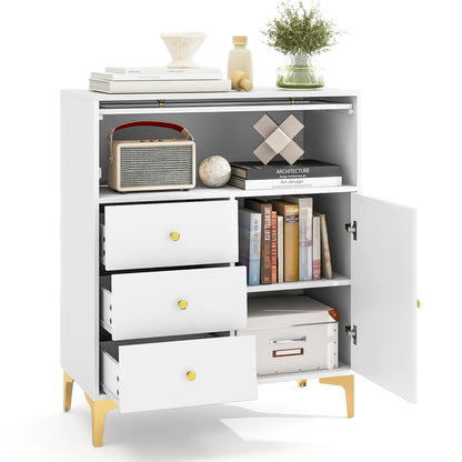 Chest of Drawers with Flip Up Fluted Glass Door for Bedroom Kitchen-Gray