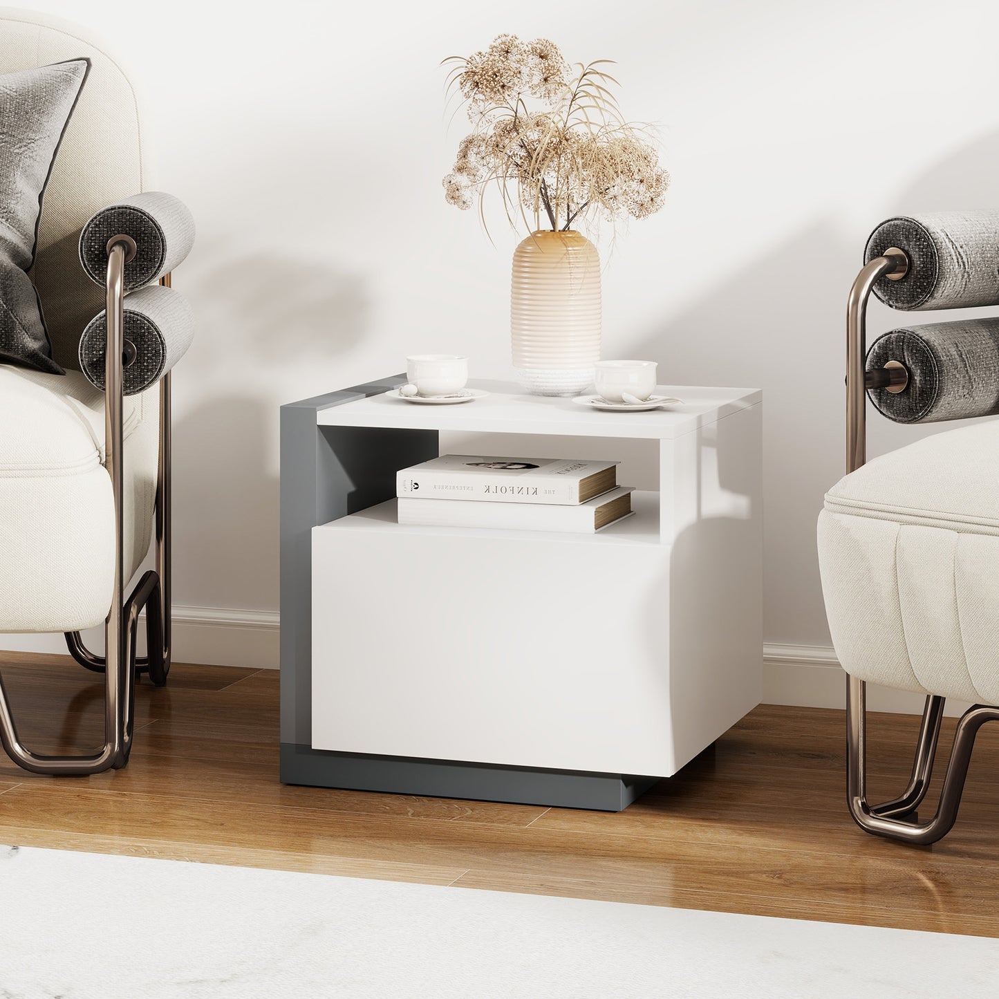 Modern Minimalist Nightstand with Drawer for Bedroom Kids Crystal