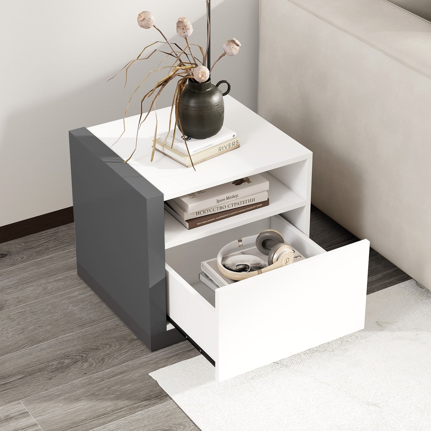 Modern Minimalist Nightstand with Drawer for Bedroom Kids Crystal