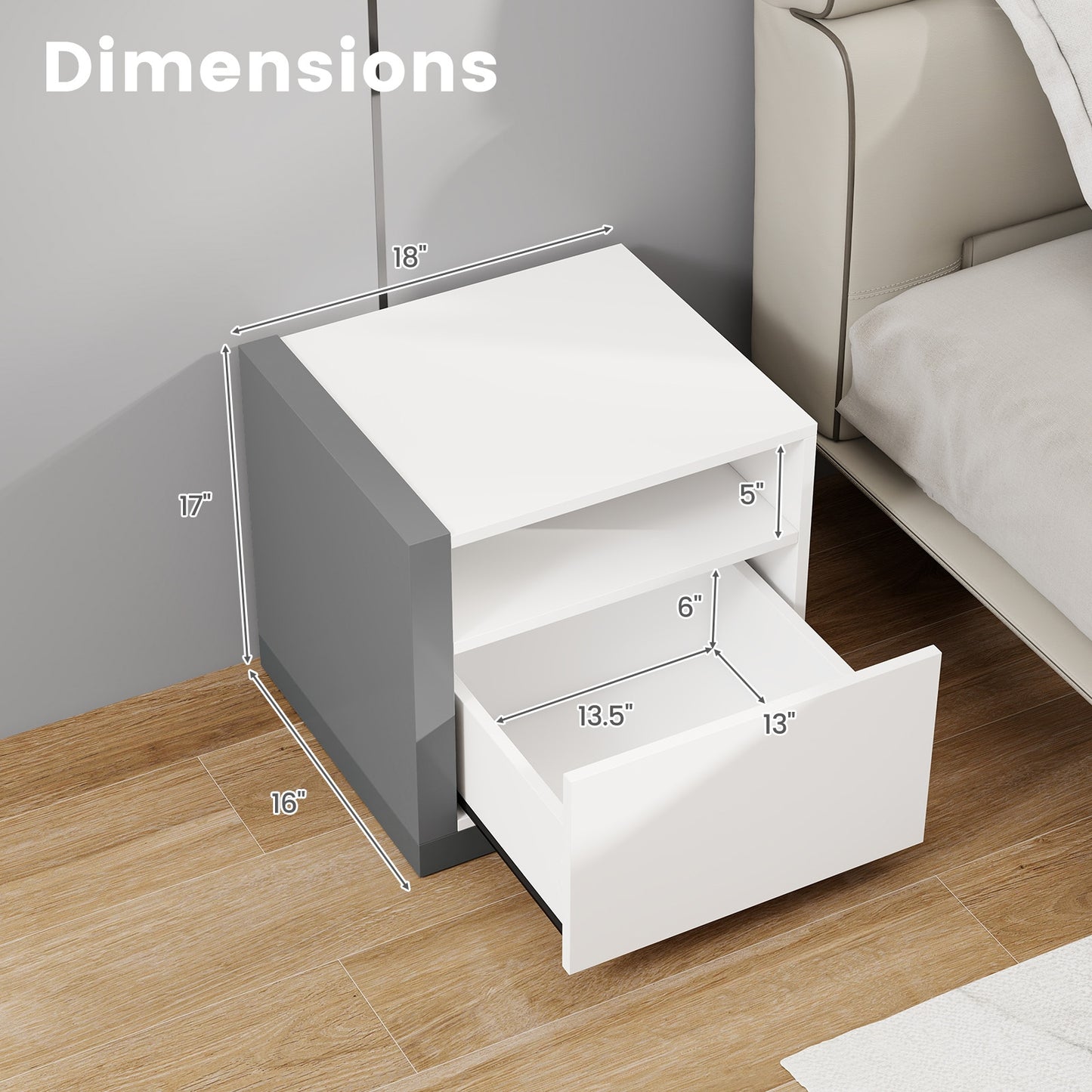 Modern Minimalist Nightstand with Drawer for Bedroom Kids Crystal