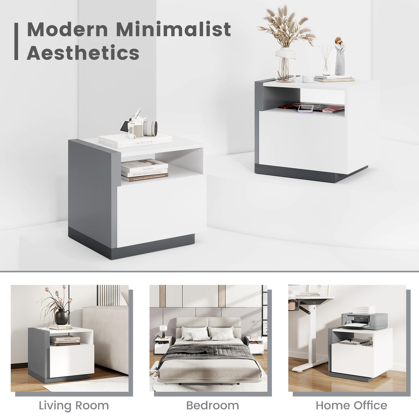 Modern Minimalist Nightstand with Drawer for Bedroom Kids Crystal