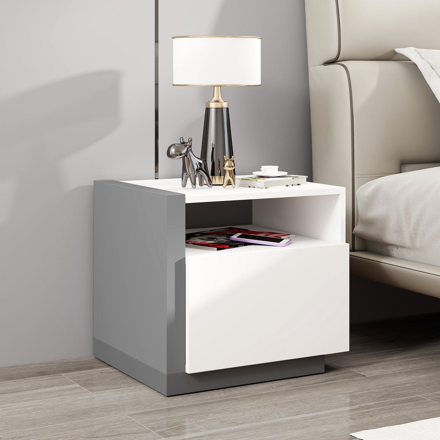Modern Minimalist Nightstand with Drawer for Bedroom Kids Crystal