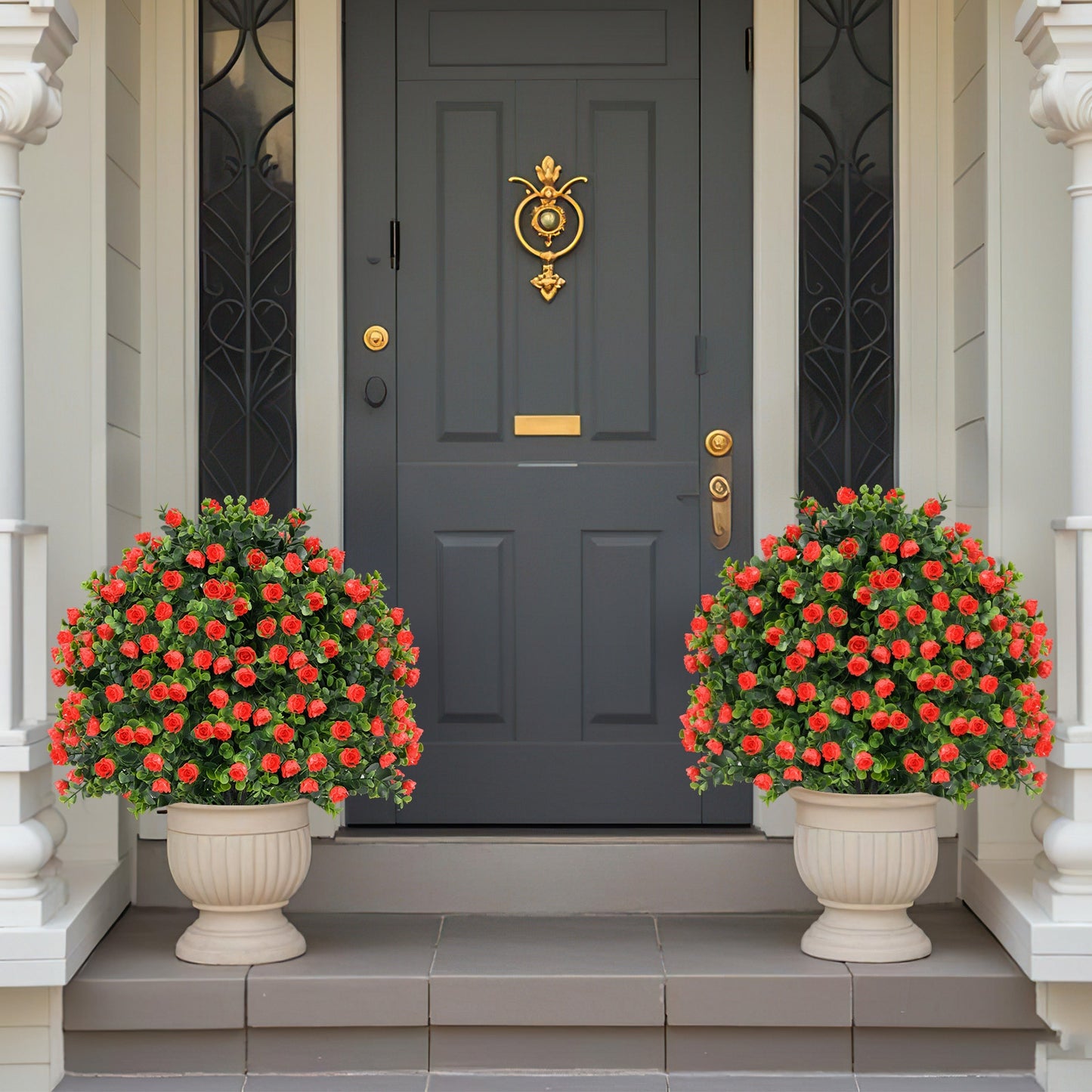 2 Pack Artificial Rose Topiary Ball Tree Faux Shrub Bushes with Flowers-Red Kids Crystal