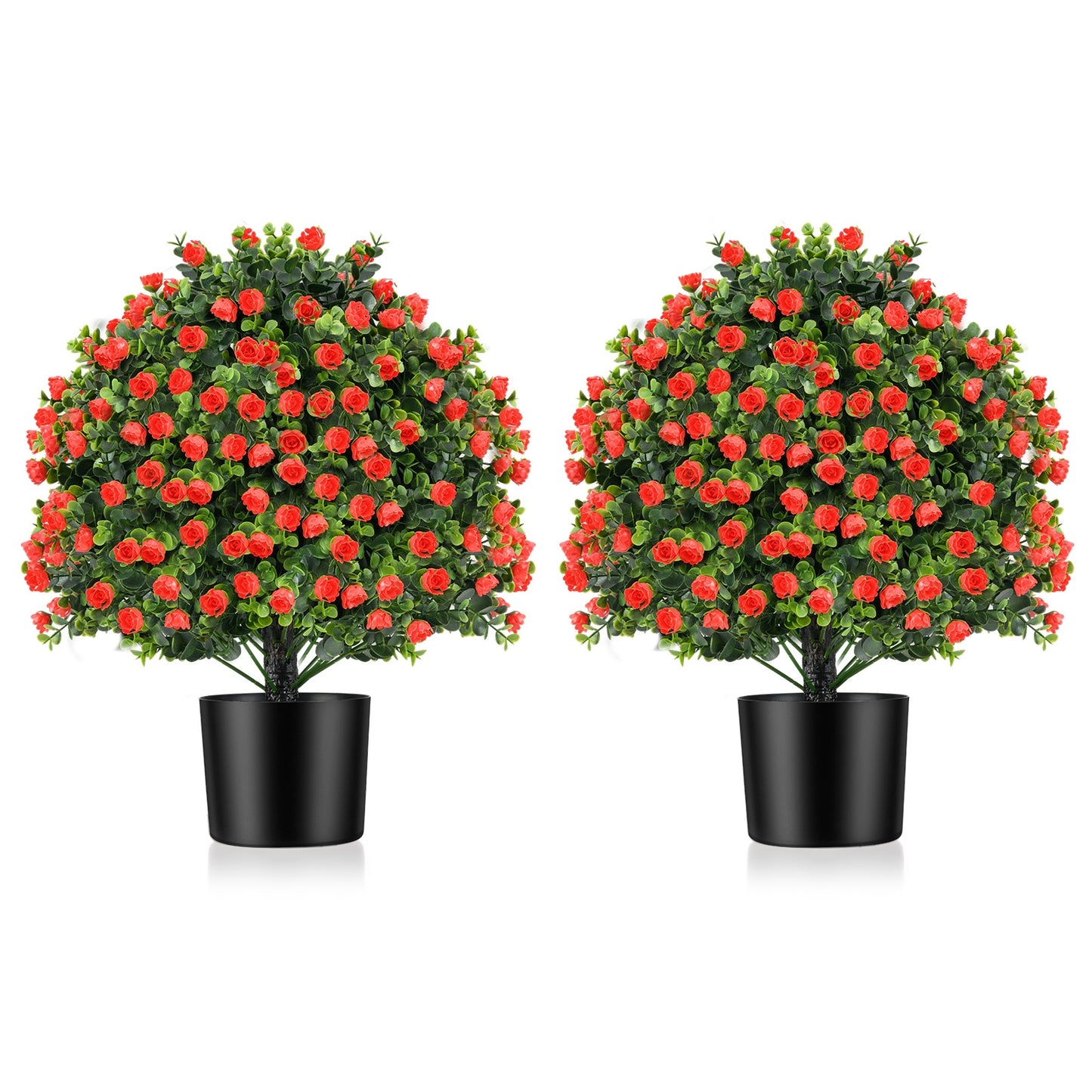 2 Pack Artificial Rose Topiary Ball Tree Faux Shrub Bushes with Flowers-Red Kids Crystal