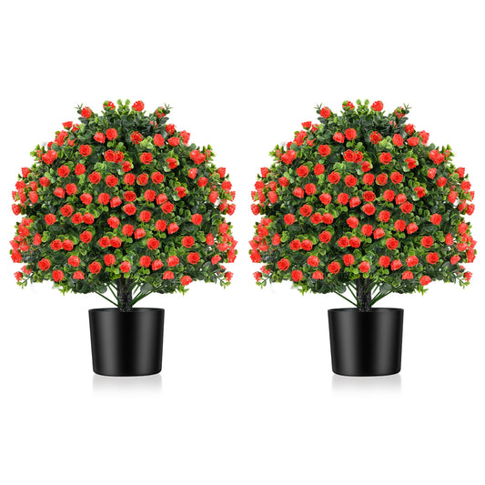 2 Pack Artificial Rose Topiary Ball Tree Faux Shrub Bushes with Flowers-Red Kids Crystal