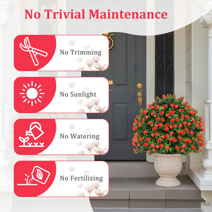 2 Pack Artificial Rose Topiary Ball Tree Faux Shrub Bushes with Flowers-Red