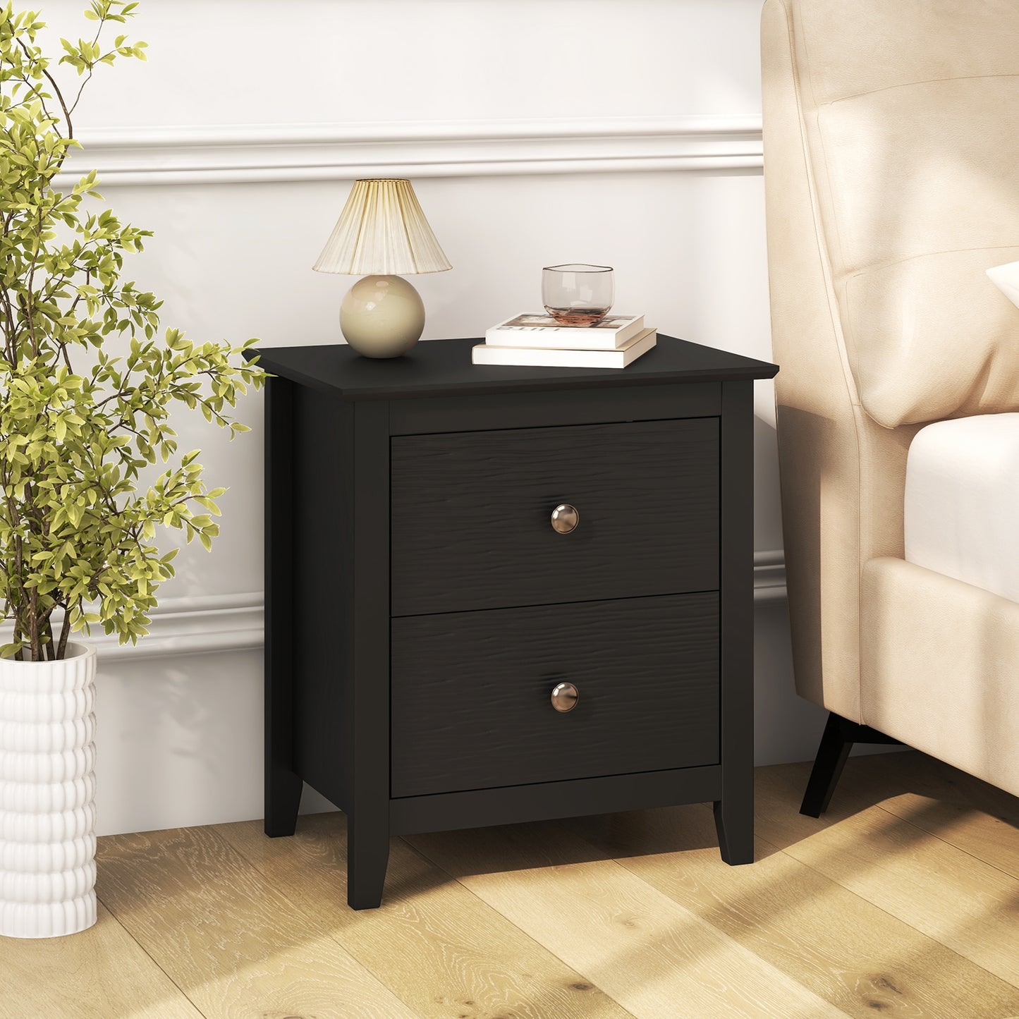 Modern Nightstand with 2 Drawers for Small Spaces-Black Kids Crystal